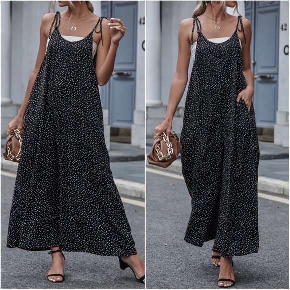 Polka Dot Pocket Wide leg Jumper Jumpsuit - Picture 1 of 2